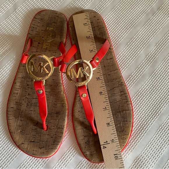 Michael Kors Cork Sandals Charm Jelly MK Gold Logo - Picture 9 of 13